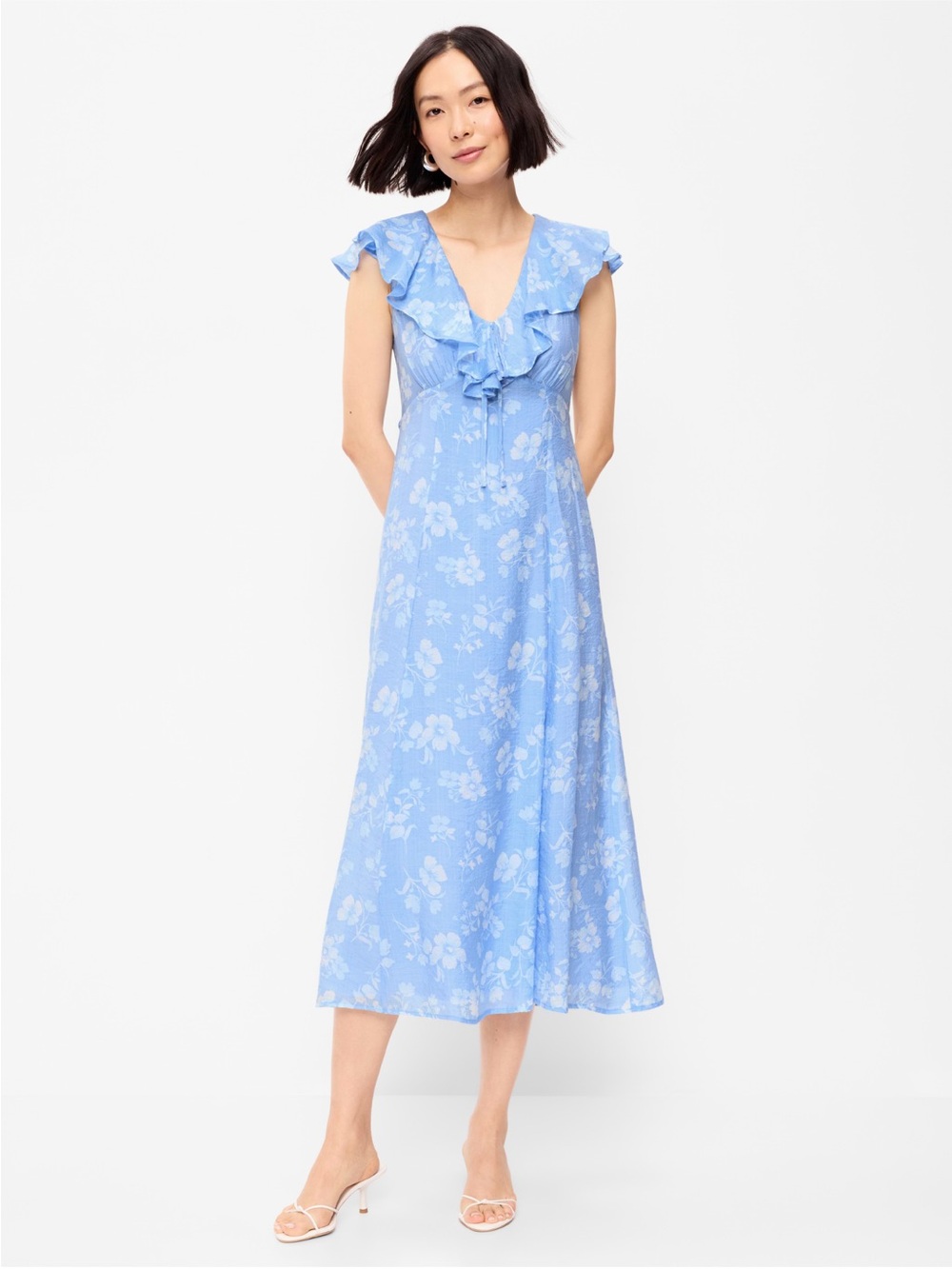 **NEW**Light Blue Floral Ruffle Midi Dress, Old Navy, floral, flattering